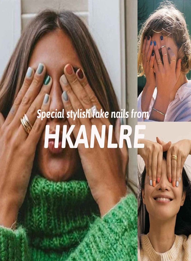 Hkanlre أظافر صناعية لاصقة على شكل تابوت مرصعة بأحجار الراين، تغطي كامل الجسم، متوسطة الحجم، متدرجة الألوان، للنساء والفتيات، 24 قطعة (أحجار الراين بلون البشرة مع بريق). - Image 5